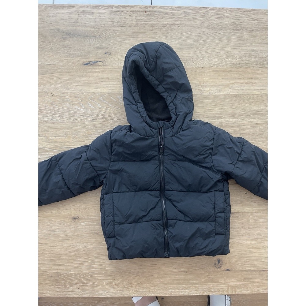 Old Navy Kids Black Water-Resistant Hooded Puffer Jacket‎ XS 5 Fleece Lined